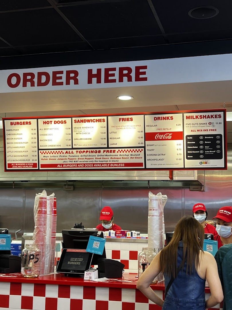 Menu page for Five Guys ION Mall