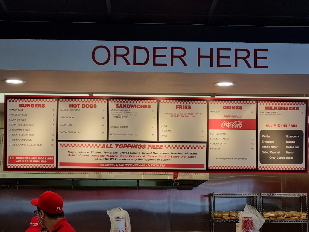 Menu page for Five Guys ION Mall