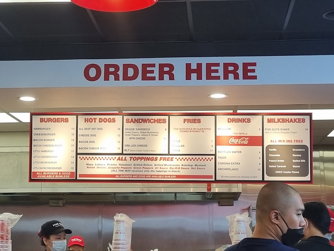 Menu page for Five Guys ION Mall