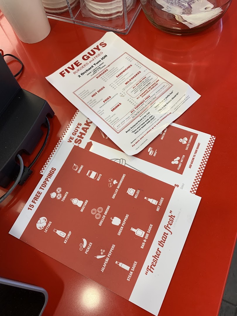 Menu page for Five Guys ION Mall