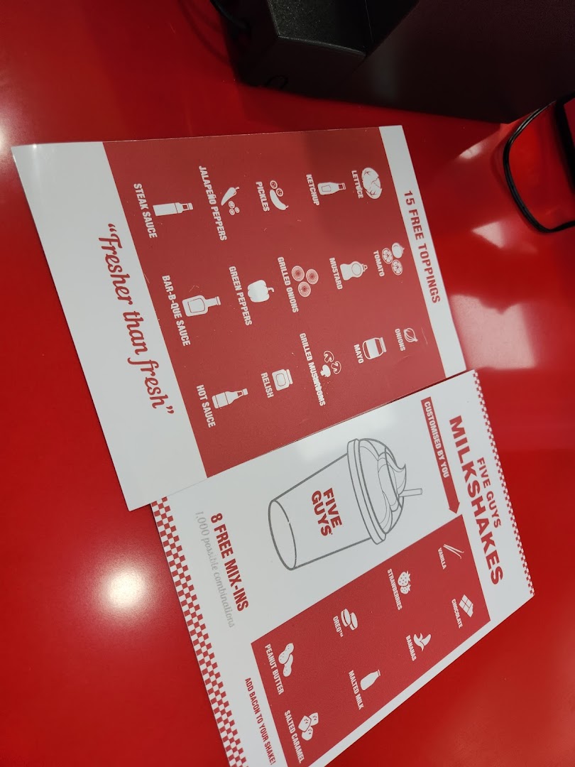 Menu page for Five Guys ION Mall