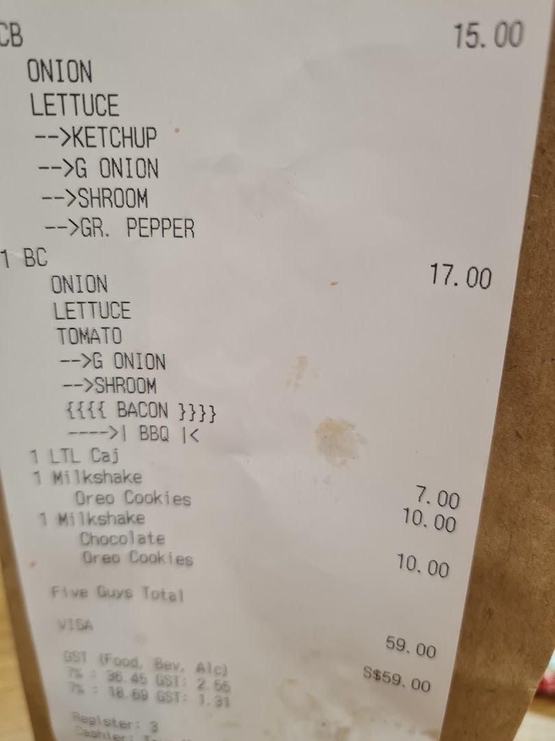 Menu page for Five Guys ION Mall