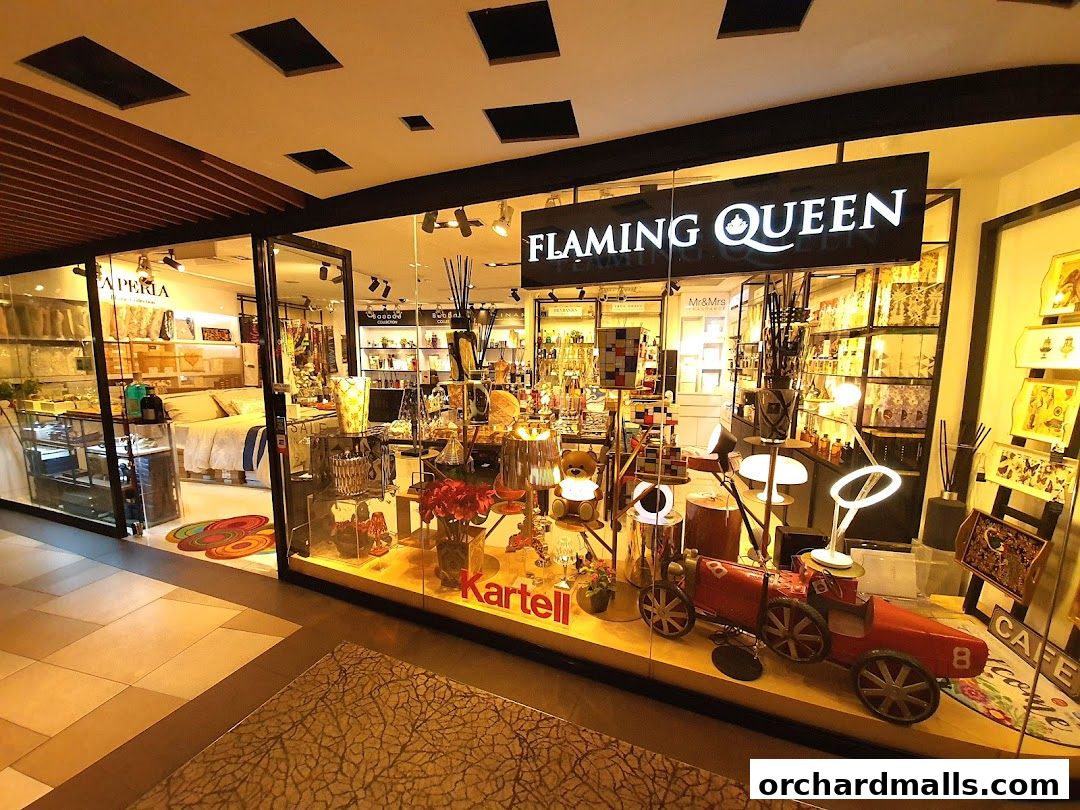 The exterior of the Flaming Queen shop, showcasing home decor and lifestyle products.