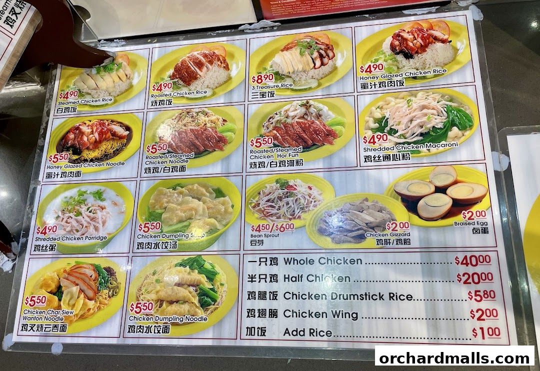 Menu page for Fltra Hainanese Chicken rice