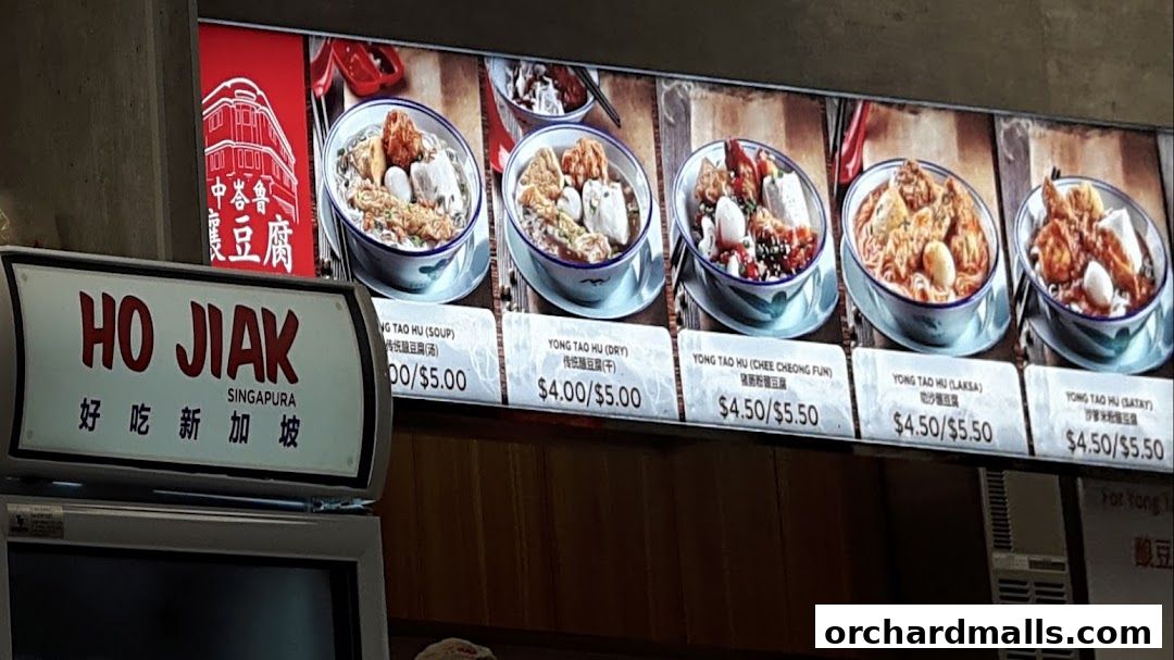 A menu display for Yong Tao Hu dishes at Ho Jiak Singapura.