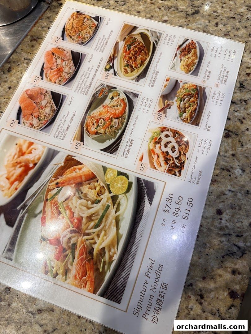 A menu from Food Opera featuring various noodle dishes and seafood options.