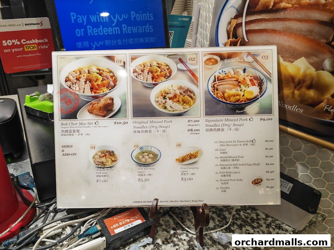 A menu from Food Opera showcasing various noodle dishes and side orders with prices.