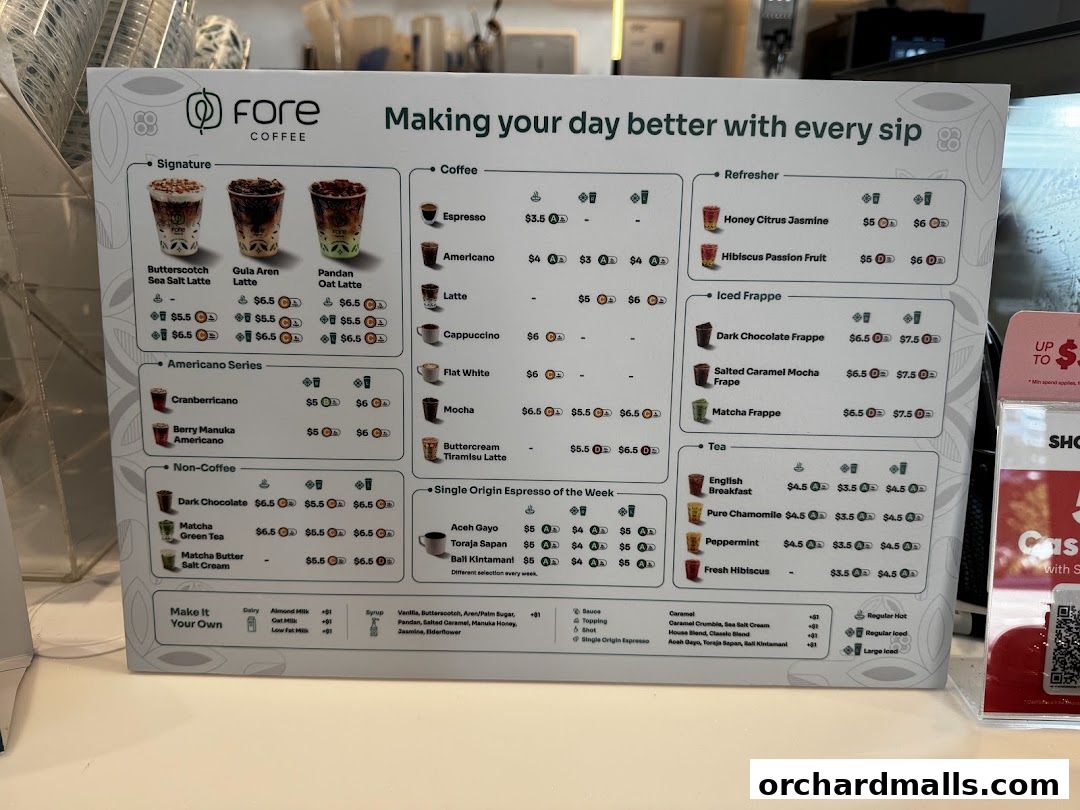Menu page for Fore Coffee - The Cathay