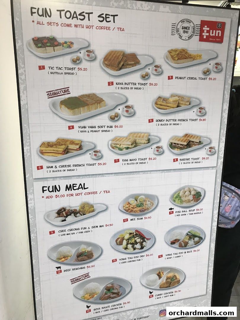Menu page for Fun Toast