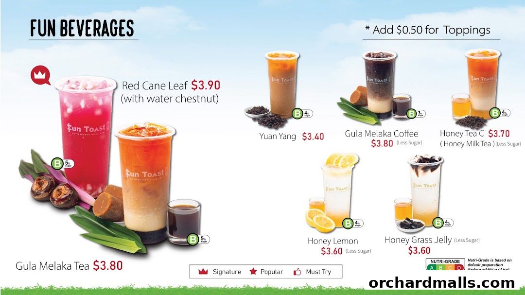 Menu page for Fun Toast