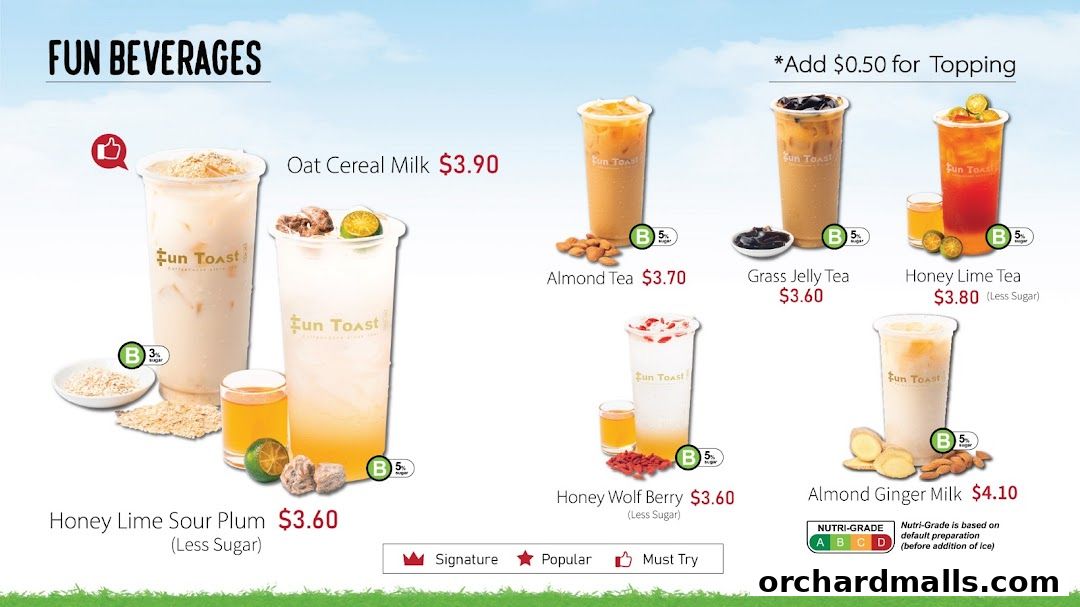 Menu page for Fun Toast