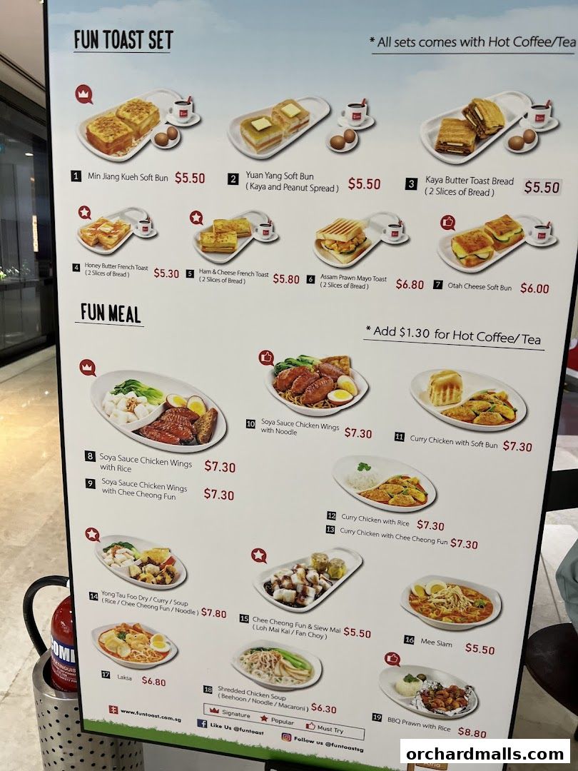 Menu page for Fun Toast