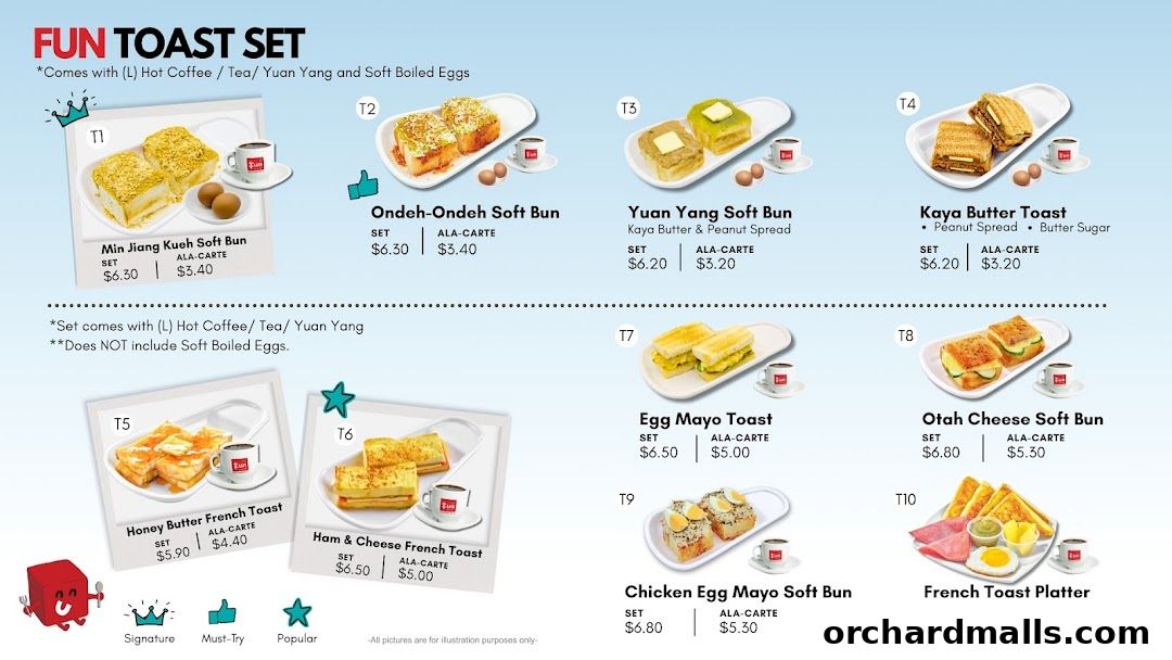 Menu page for Fun Toast