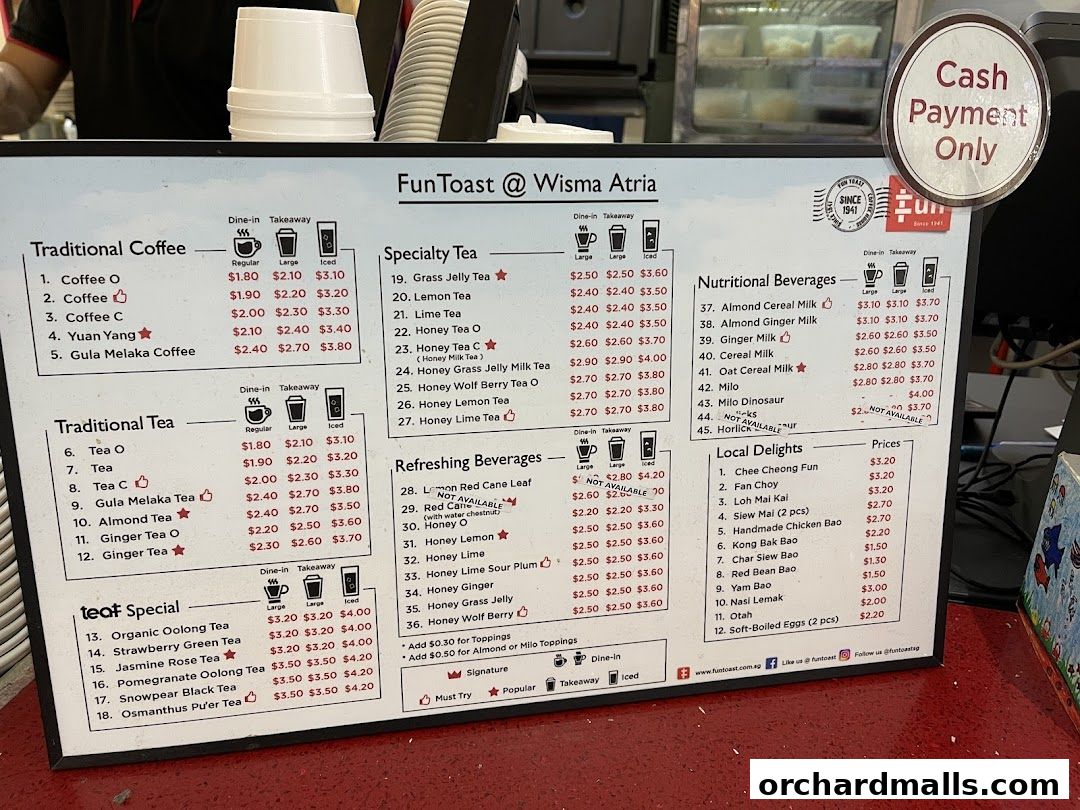 Menu page for Fun Toast