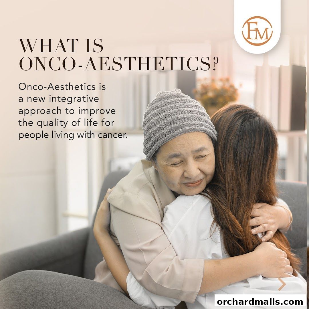 Two women embracing, with text about Onco-Aesthetics and the Fusion Medical logo.