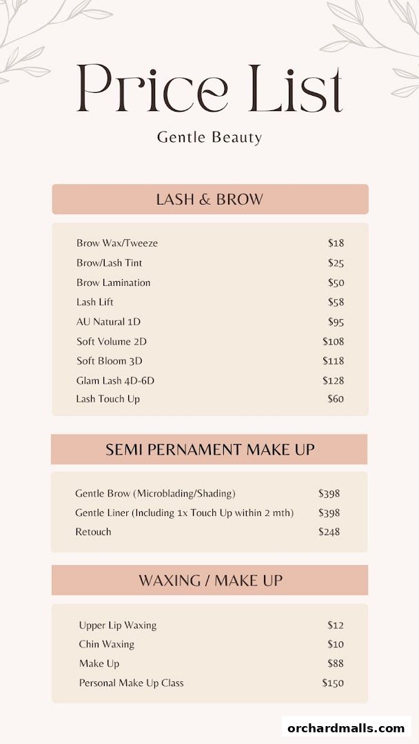 Menu page for GENTLE BEAUTY