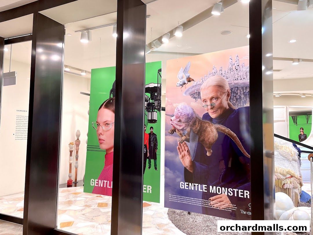Interior view of Gentle Monster ION Orchard showcasing artistic displays and eyewear.