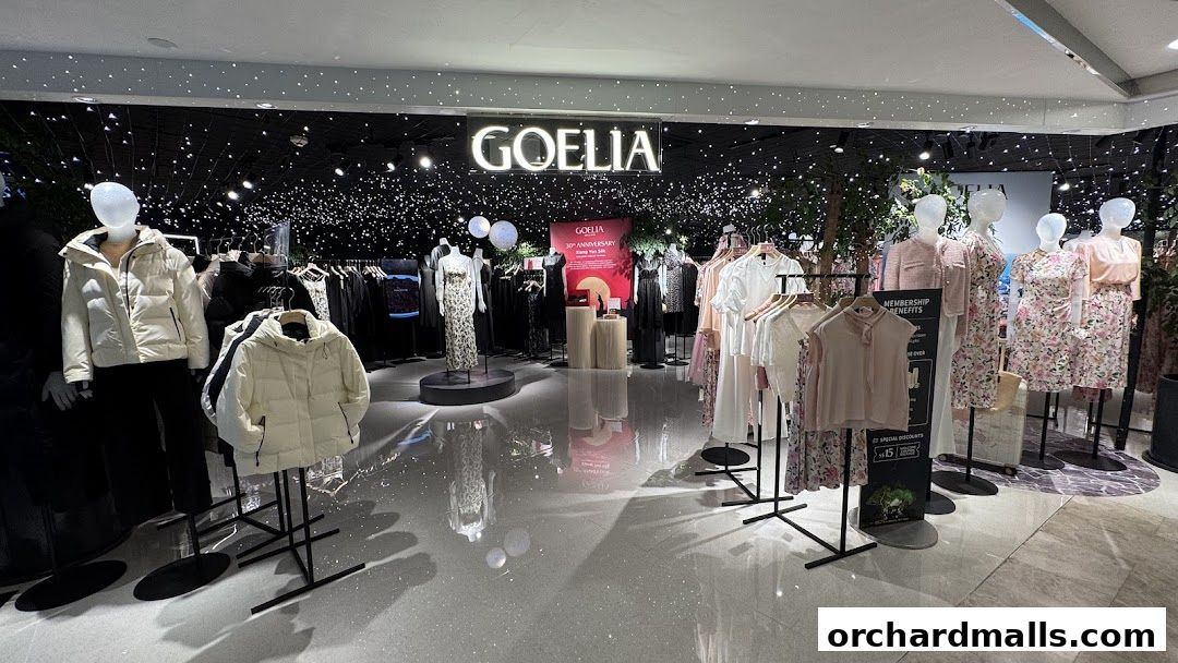 Goelia store interior showcasing women's fashion with mannequins and clothing racks.