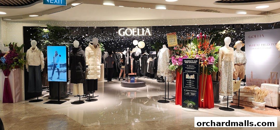 Goelia store interior showcasing new arrivals and fall collection with mannequins and floral displays.