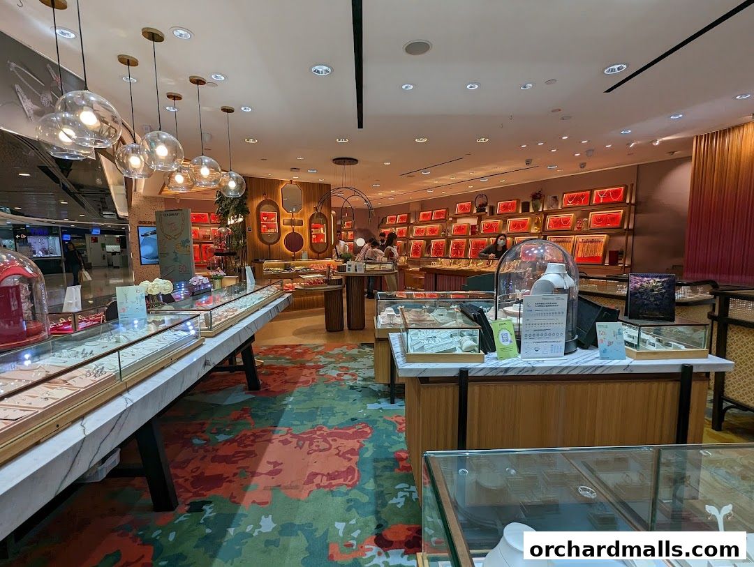 Interior view of a Goldheart Jewelry store with display cases and jewelry on shelves.