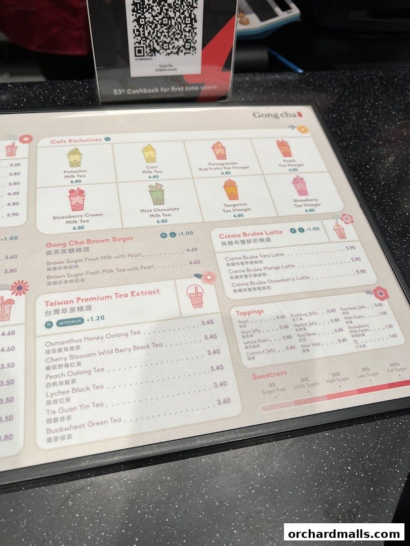 Menu page for Gong Cha