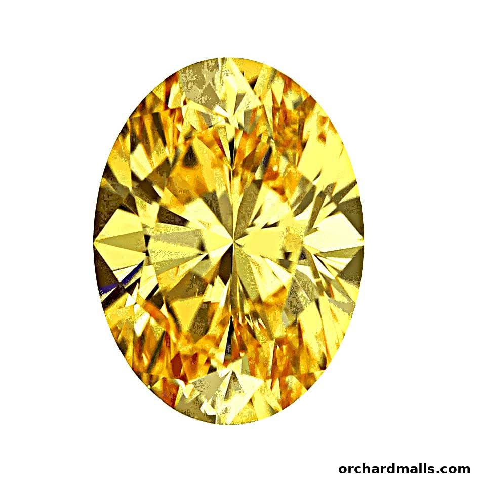 A close-up, isolated shot of a brilliant yellow oval-cut gemstone.