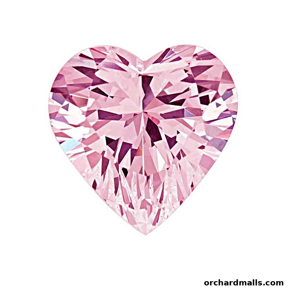 A close-up of a sparkling pink heart-shaped diamond with intricate facets.