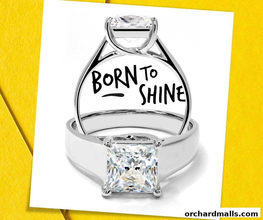 Two diamond rings, one with 'BORN TO SHINE' written inside.