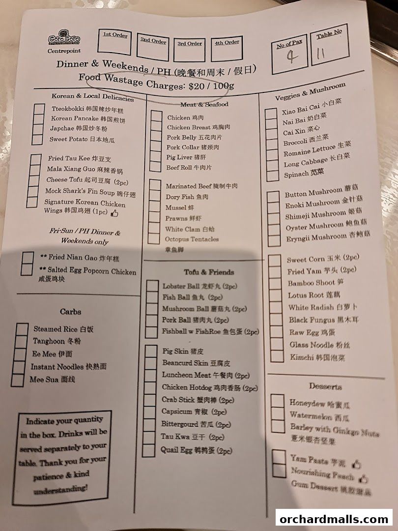 Menu page for GoroGoro Steamboat  Korean Buffet  The Centrepoint