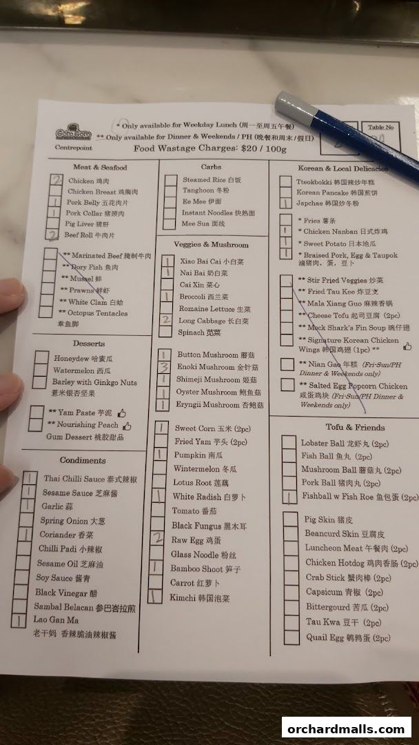 Menu page for GoroGoro Steamboat  Korean Buffet  The Centrepoint