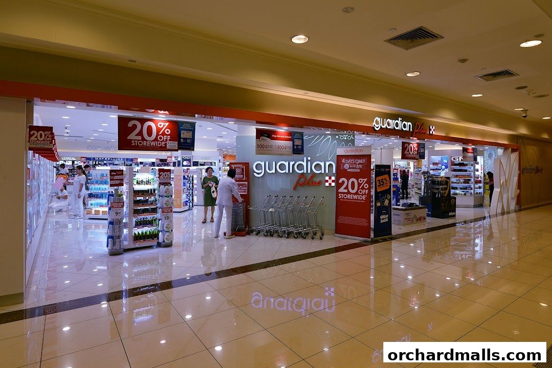 Guardian Health & Beauty Pharmacy store front with 20% off storewide promotions.