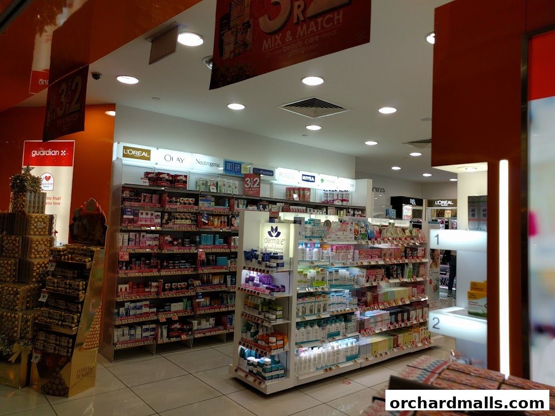 Interior view of a Guardian Health & Beauty store with shelves stocked with various beauty and personal care products.
