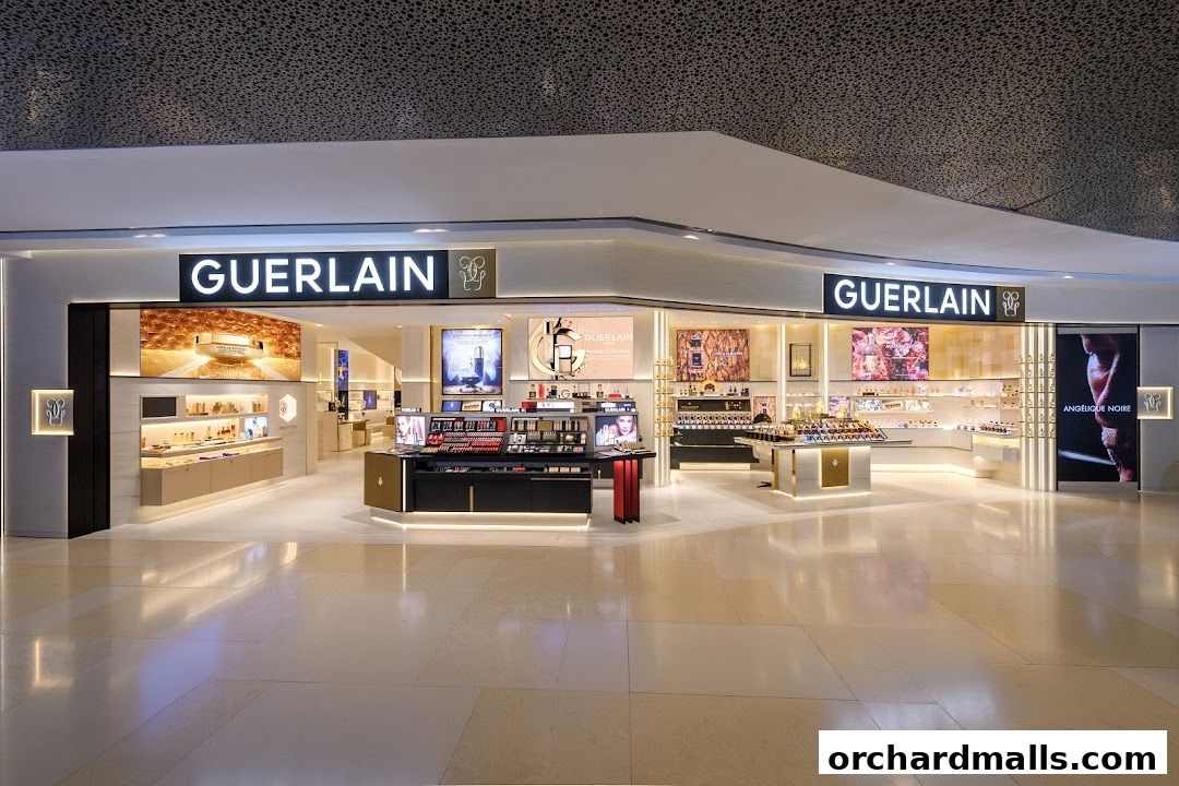 The elegant Guerlain boutique showcases a wide array of luxury beauty products and fragrances.