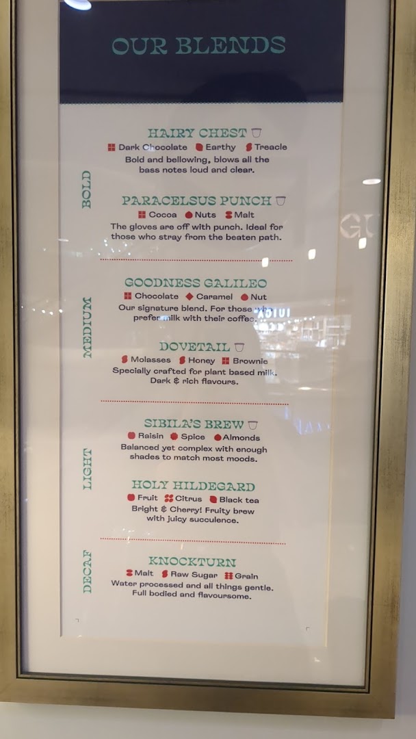 Menu page for Gumption Coffee