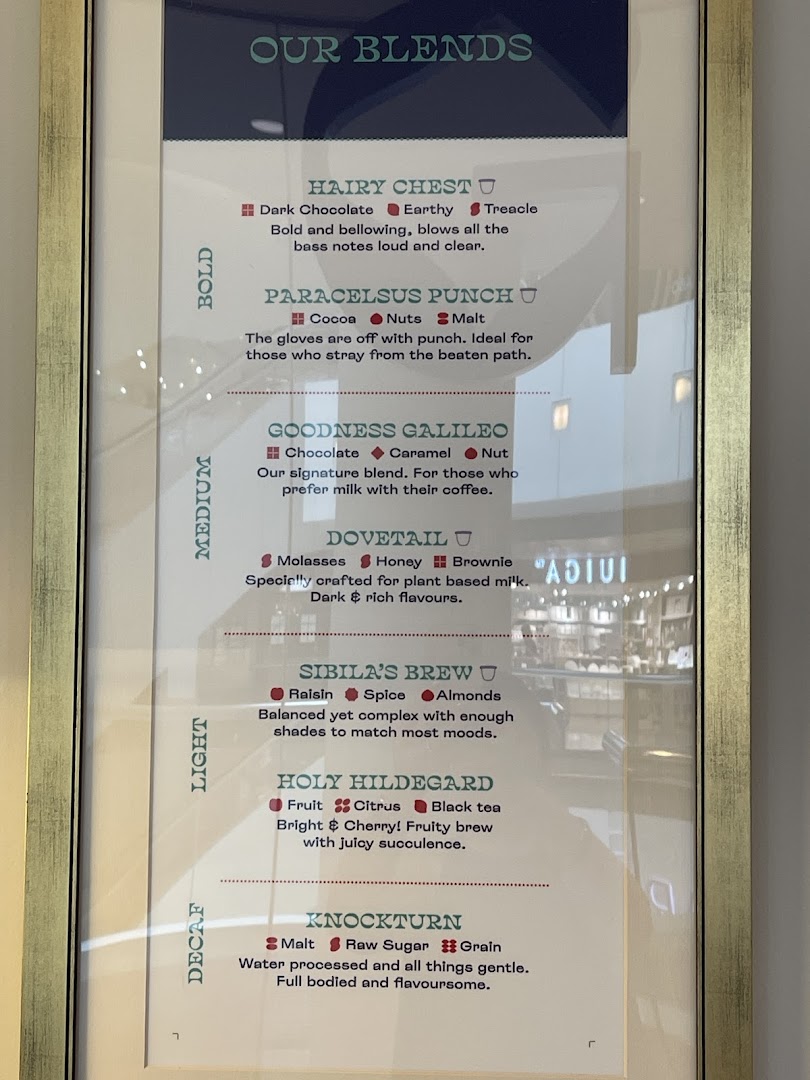 Menu page for Gumption Coffee