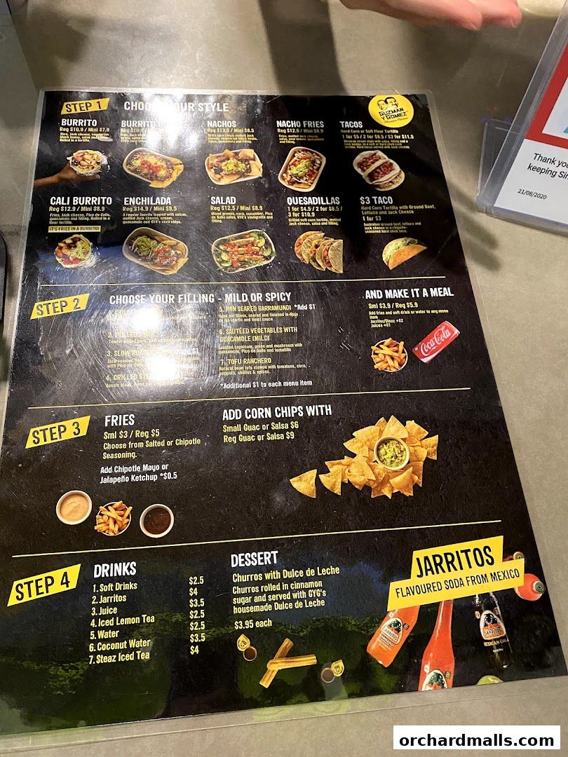 Menu page for Guzman y Gomez - Orchard Gateway