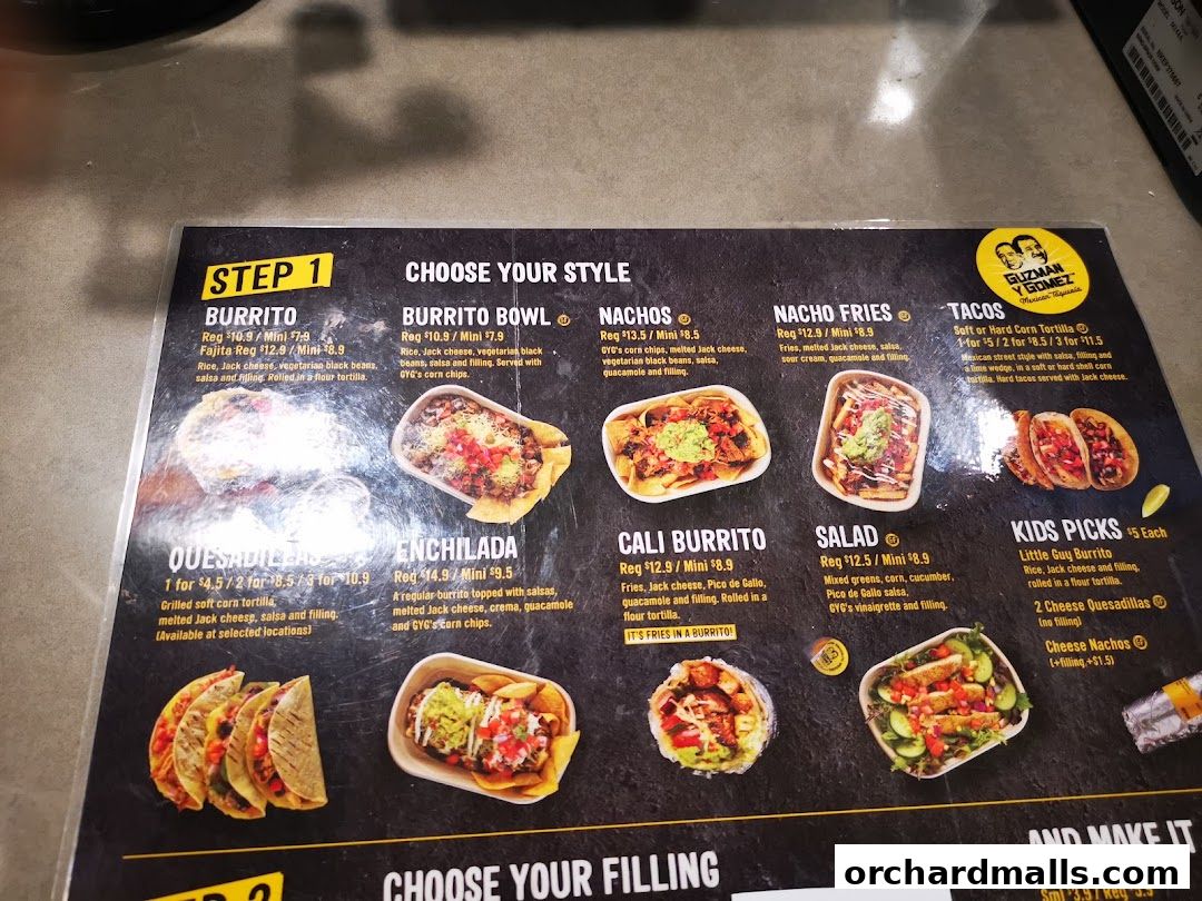 Menu page for Guzman y Gomez - Orchard Gateway