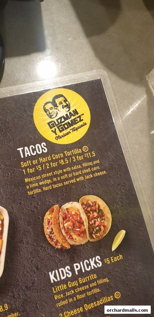 Menu page for Guzman y Gomez - Orchard Gateway