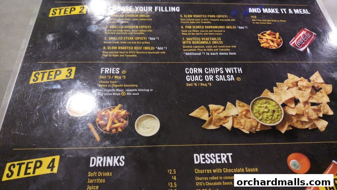 Menu page for Guzman y Gomez - Orchard Gateway
