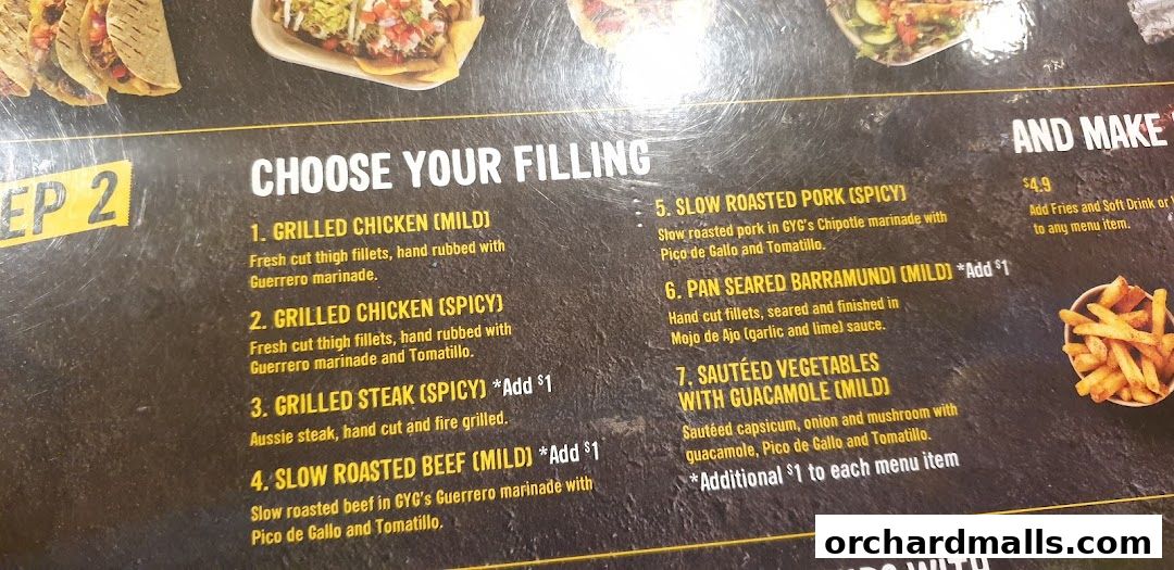 Menu page for Guzman y Gomez - Orchard Gateway