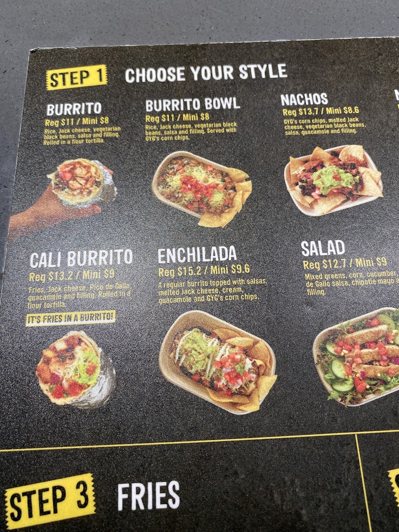 Menu page for Guzman y Gomez