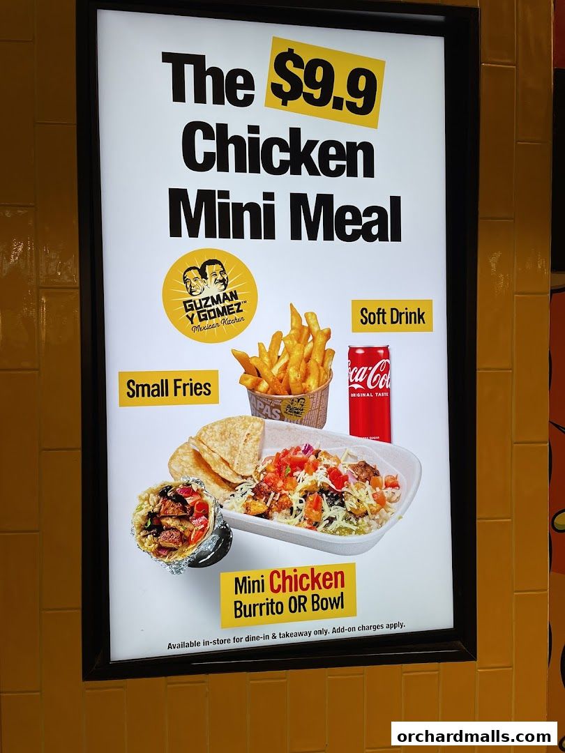 A promotional sign for Guzman y Gomez's $9.9 Chicken Mini Meal.