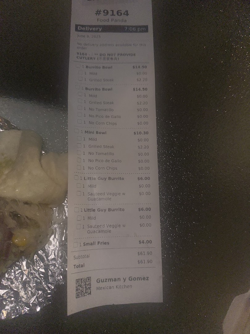 Menu page for Guzman y Gomez