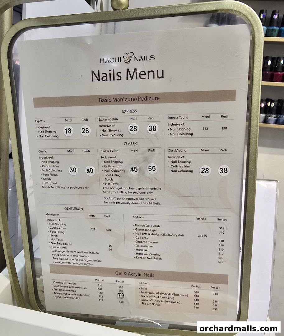 Menu page for Hachi Nails