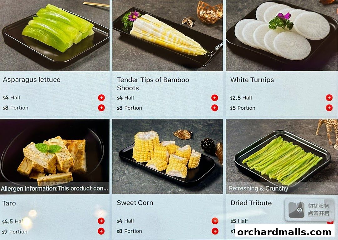 Menu page for 海底捞 Haidilao Hot Pot 313Somerset