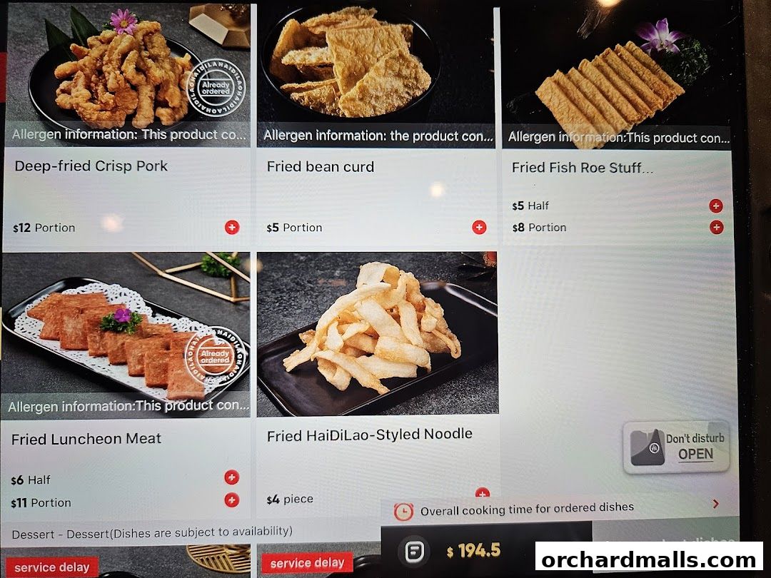 Menu page for 海底捞 Haidilao Hot Pot 313Somerset