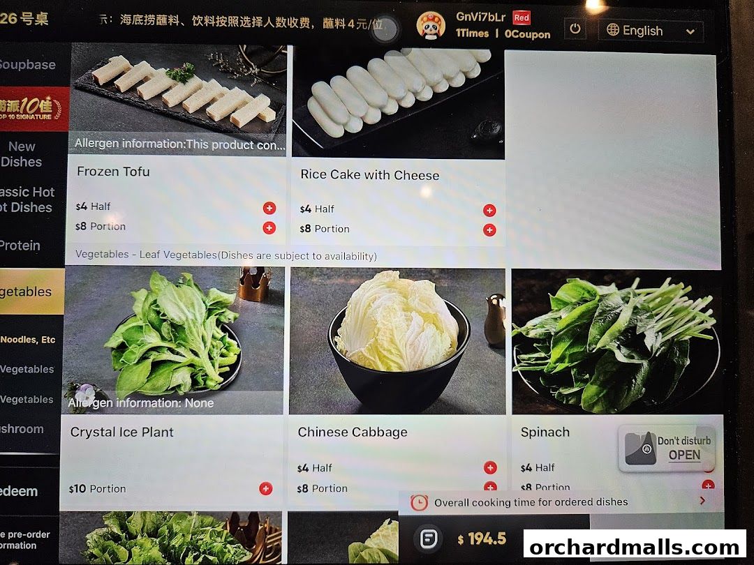 Menu page for 海底捞 Haidilao Hot Pot 313Somerset