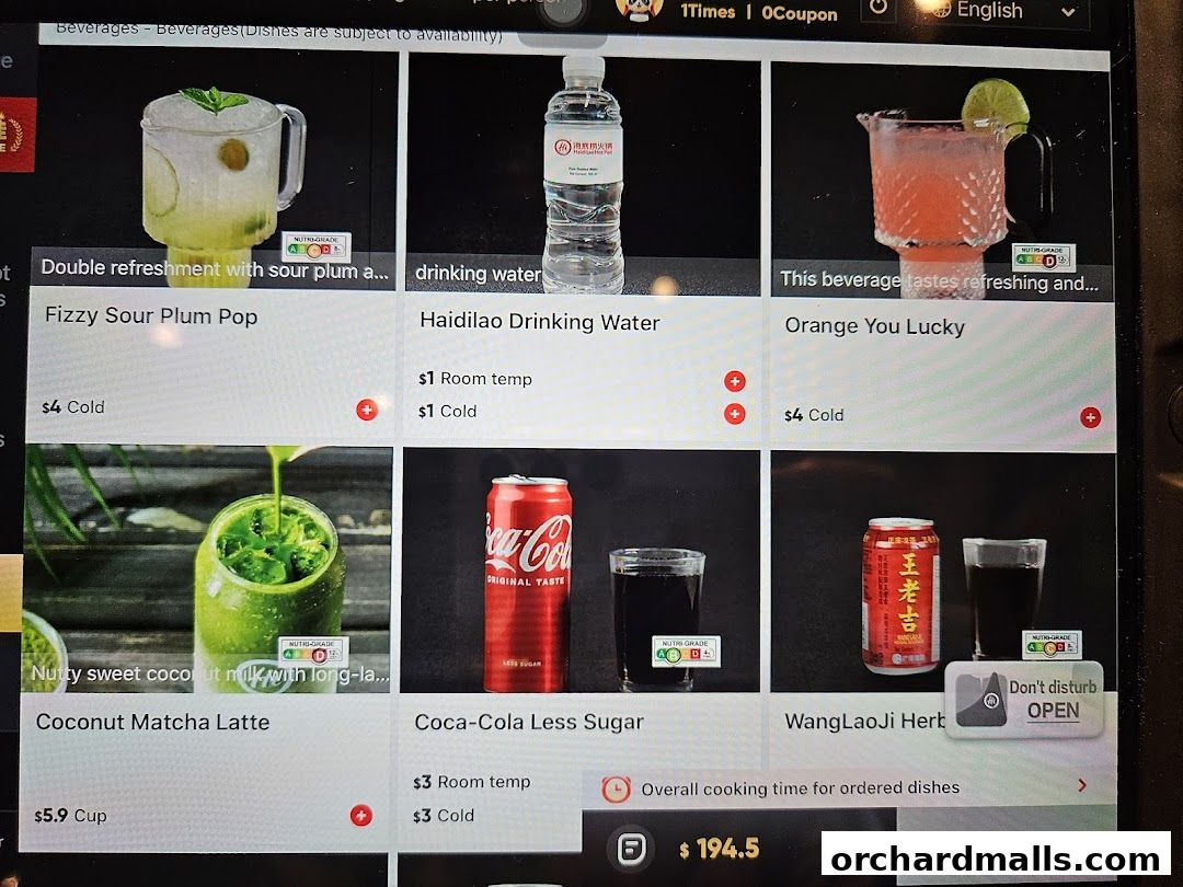 Menu page for 海底捞 Haidilao Hot Pot 313Somerset