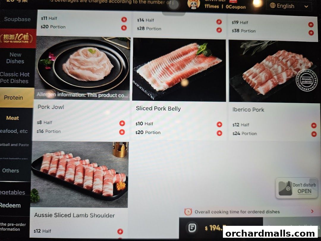 Menu page for 海底捞 Haidilao Hot Pot 313Somerset