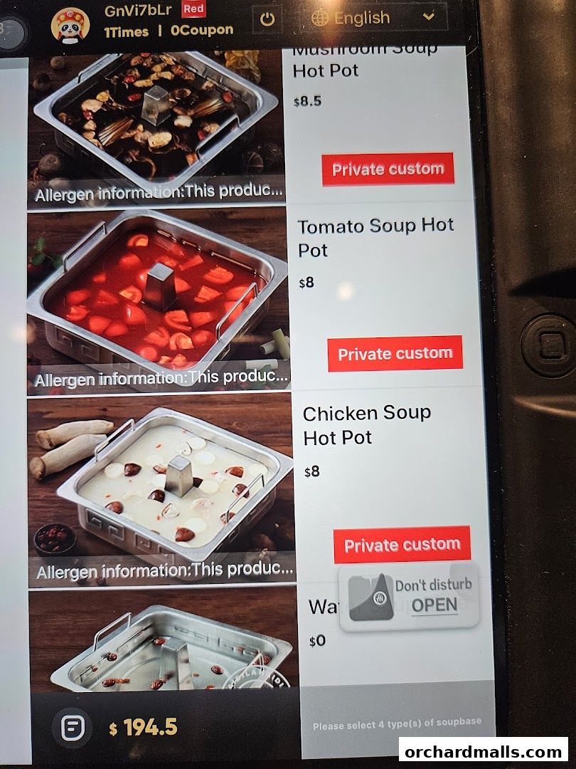 Menu page for 海底捞 Haidilao Hot Pot 313Somerset